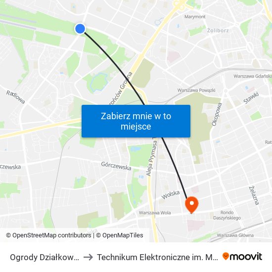 Ogrody Działkowe Bemowo to Technikum Elektroniczne im. Marcina Kasprzaka nr 36 map