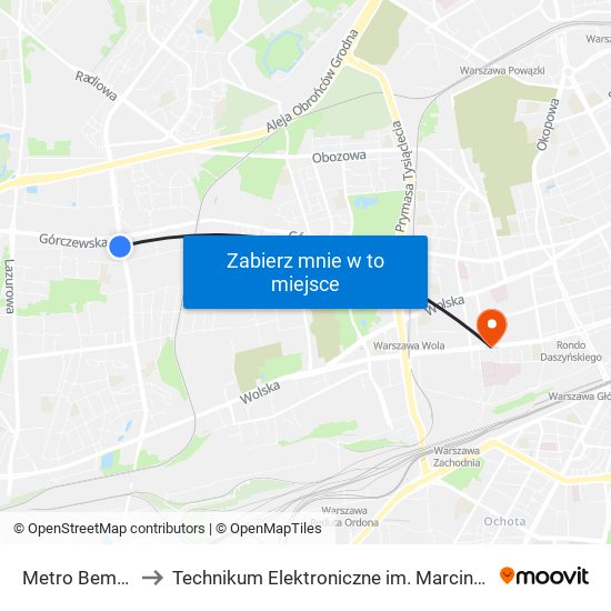 Metro Bemowo 03 to Technikum Elektroniczne im. Marcina Kasprzaka nr 36 map