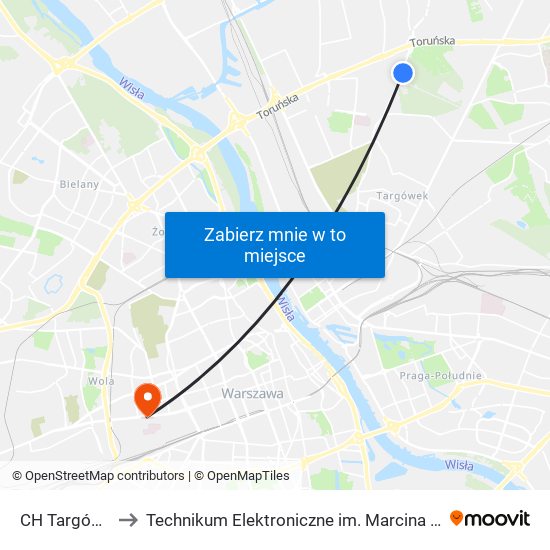 CH Targówek 03 to Technikum Elektroniczne im. Marcina Kasprzaka nr 36 map