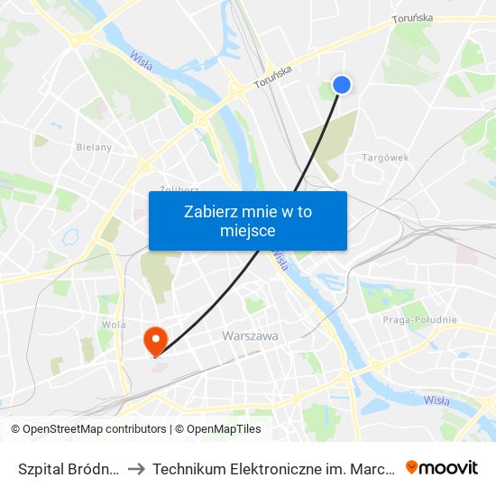 Szpital Bródnowski 03 to Technikum Elektroniczne im. Marcina Kasprzaka nr 36 map