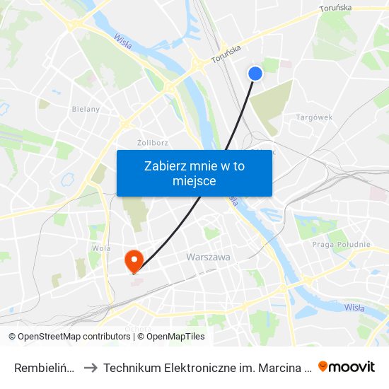 Rembielińska 01 to Technikum Elektroniczne im. Marcina Kasprzaka nr 36 map