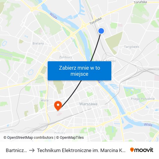 Bartnicza 02 to Technikum Elektroniczne im. Marcina Kasprzaka nr 36 map