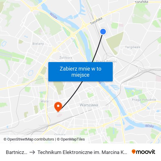 Bartnicza 04 to Technikum Elektroniczne im. Marcina Kasprzaka nr 36 map