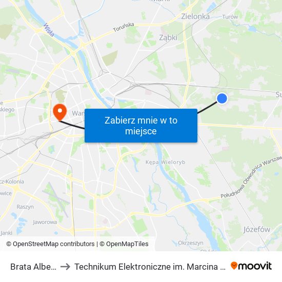 Brata Alberta 01 to Technikum Elektroniczne im. Marcina Kasprzaka nr 36 map