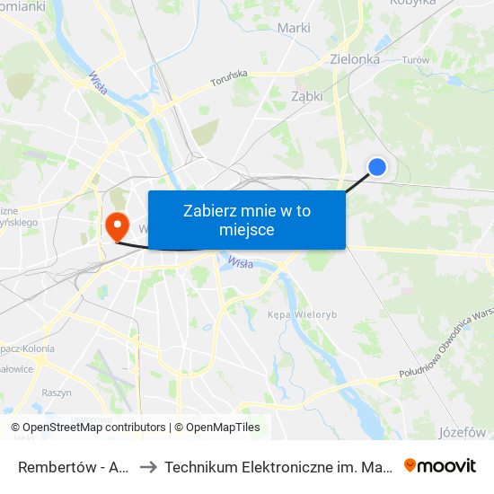 Rembertów - Akademia 02 to Technikum Elektroniczne im. Marcina Kasprzaka nr 36 map