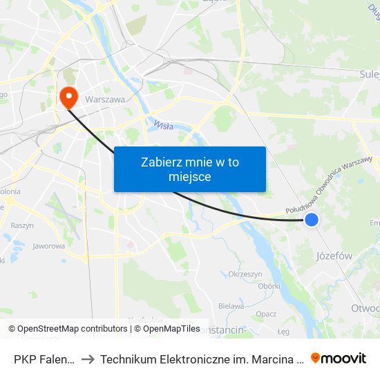 PKP Falenica 03 to Technikum Elektroniczne im. Marcina Kasprzaka nr 36 map