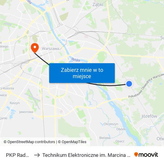 PKP Radość 08 to Technikum Elektroniczne im. Marcina Kasprzaka nr 36 map