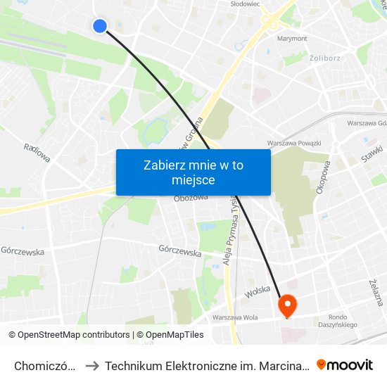 Chomiczówka 03 to Technikum Elektroniczne im. Marcina Kasprzaka nr 36 map