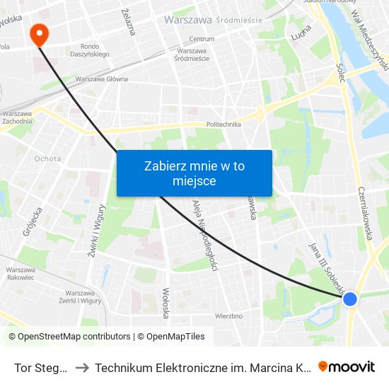 Tor Stegny 02 to Technikum Elektroniczne im. Marcina Kasprzaka nr 36 map