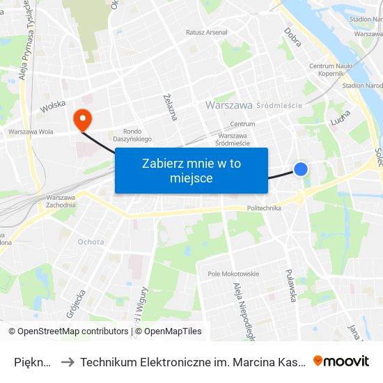 Piękna 02 to Technikum Elektroniczne im. Marcina Kasprzaka nr 36 map