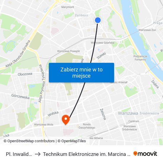 Pl. Inwalidów to Technikum Elektroniczne im. Marcina Kasprzaka nr 36 map