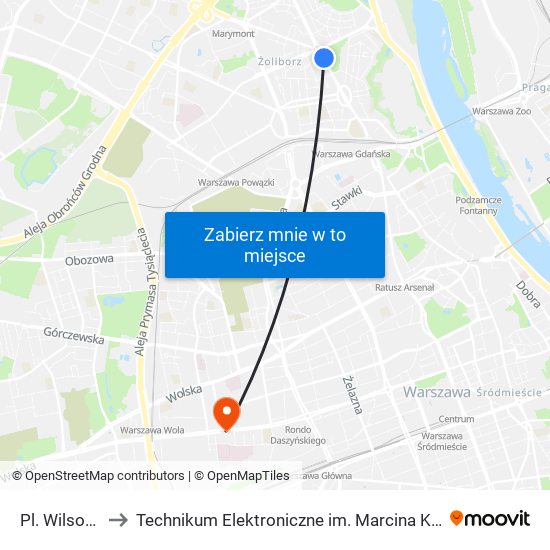 Pl. Wilsona 08 to Technikum Elektroniczne im. Marcina Kasprzaka nr 36 map