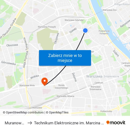 Muranowska 05 to Technikum Elektroniczne im. Marcina Kasprzaka nr 36 map