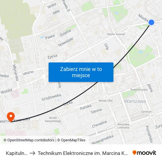 Kapitulna 01 to Technikum Elektroniczne im. Marcina Kasprzaka nr 36 map