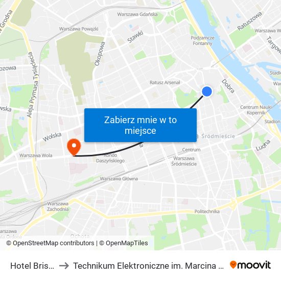 Hotel Bristol to Technikum Elektroniczne im. Marcina Kasprzaka nr 36 map