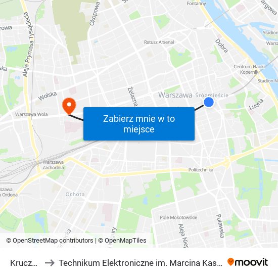 Krucza 02 to Technikum Elektroniczne im. Marcina Kasprzaka nr 36 map