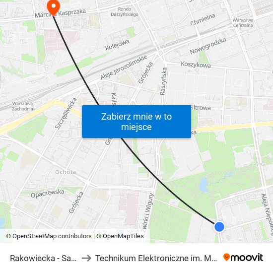 Rakowiecka - Sanktuarium 02 to Technikum Elektroniczne im. Marcina Kasprzaka nr 36 map