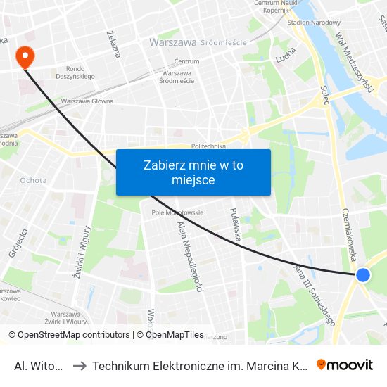 Al. Witosa 04 to Technikum Elektroniczne im. Marcina Kasprzaka nr 36 map