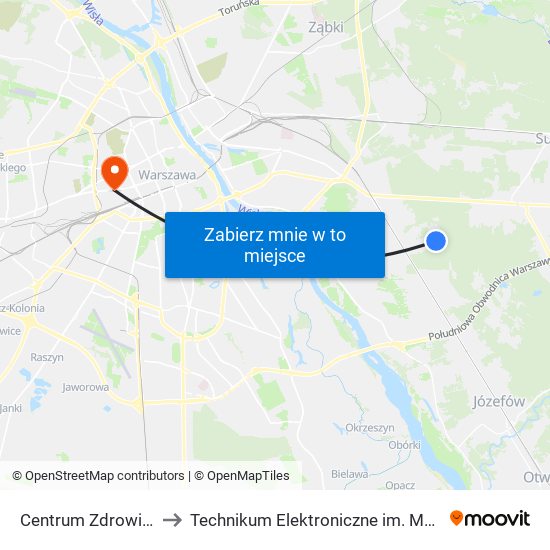 Centrum Zdrowia Dziecka 01 to Technikum Elektroniczne im. Marcina Kasprzaka nr 36 map