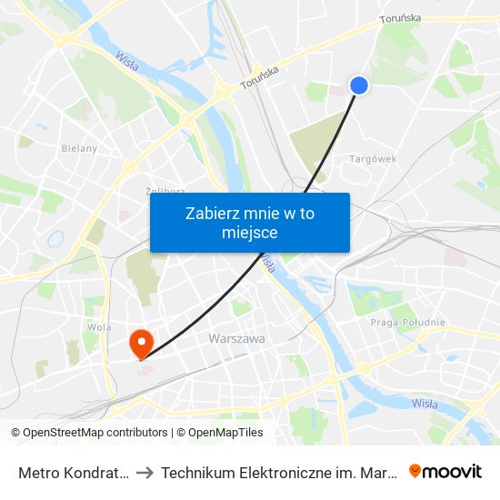 Metro Kondratowicza 04 to Technikum Elektroniczne im. Marcina Kasprzaka nr 36 map