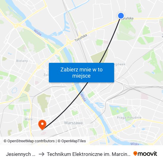 Jesiennych Liści 01 to Technikum Elektroniczne im. Marcina Kasprzaka nr 36 map