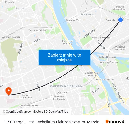 PKP Targówek 01 to Technikum Elektroniczne im. Marcina Kasprzaka nr 36 map