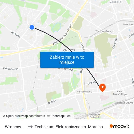 Wrocławska 04 to Technikum Elektroniczne im. Marcina Kasprzaka nr 36 map