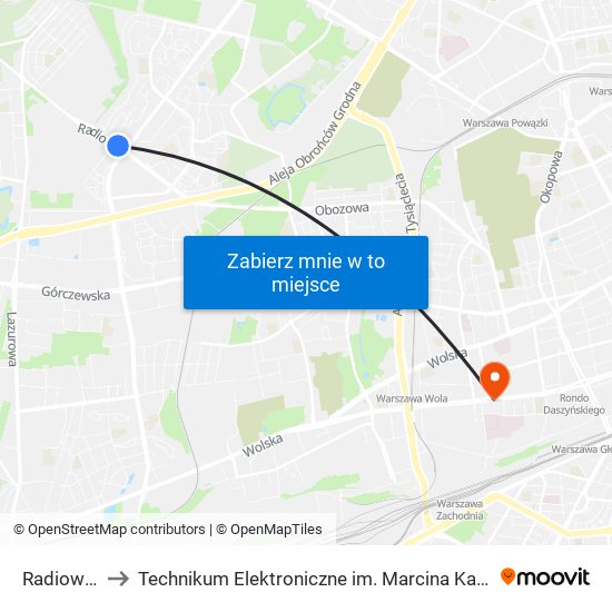 Radiowa 04 to Technikum Elektroniczne im. Marcina Kasprzaka nr 36 map