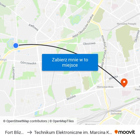 Fort Blizne 01 to Technikum Elektroniczne im. Marcina Kasprzaka nr 36 map