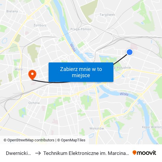 Dwernickiego 01 to Technikum Elektroniczne im. Marcina Kasprzaka nr 36 map