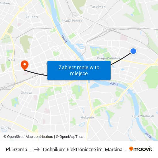 Pl. Szembeka 02 to Technikum Elektroniczne im. Marcina Kasprzaka nr 36 map