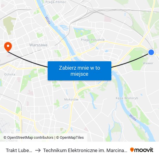 Trakt Lubelski 02 to Technikum Elektroniczne im. Marcina Kasprzaka nr 36 map