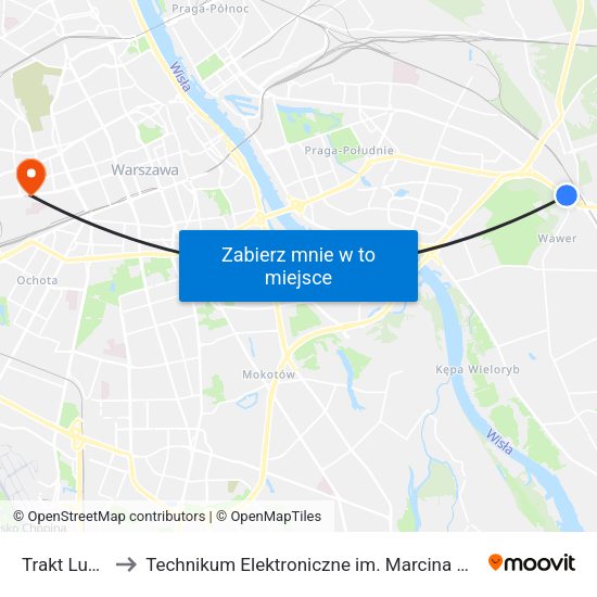 Trakt Lubelski to Technikum Elektroniczne im. Marcina Kasprzaka nr 36 map