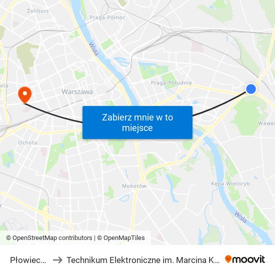 Płowiecka 01 to Technikum Elektroniczne im. Marcina Kasprzaka nr 36 map