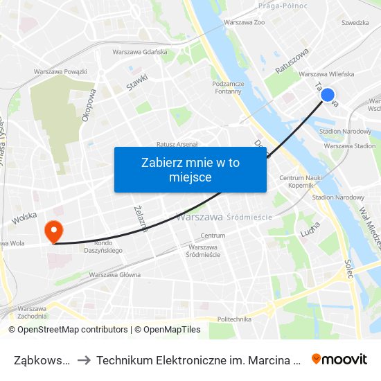 Ząbkowska 01 to Technikum Elektroniczne im. Marcina Kasprzaka nr 36 map