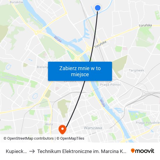 Kupiecka 01 to Technikum Elektroniczne im. Marcina Kasprzaka nr 36 map