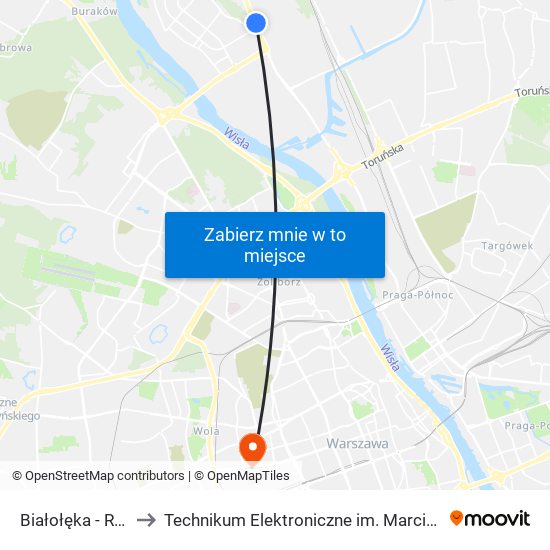 Białołęka - Ratusz 02 to Technikum Elektroniczne im. Marcina Kasprzaka nr 36 map