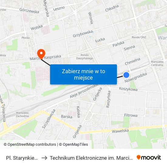 Pl. Starynkiewicza 01 to Technikum Elektroniczne im. Marcina Kasprzaka nr 36 map