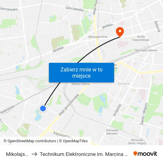 Mikołajska 03 to Technikum Elektroniczne im. Marcina Kasprzaka nr 36 map