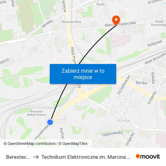 Berestecka 02 to Technikum Elektroniczne im. Marcina Kasprzaka nr 36 map