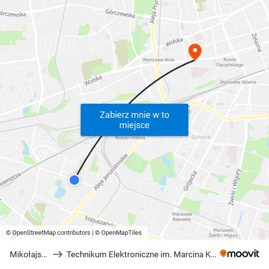 Mikołajska 02 to Technikum Elektroniczne im. Marcina Kasprzaka nr 36 map