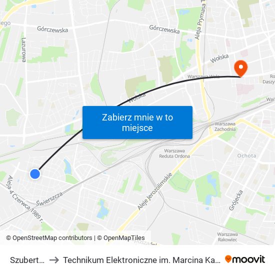 Szuberta 02 to Technikum Elektroniczne im. Marcina Kasprzaka nr 36 map