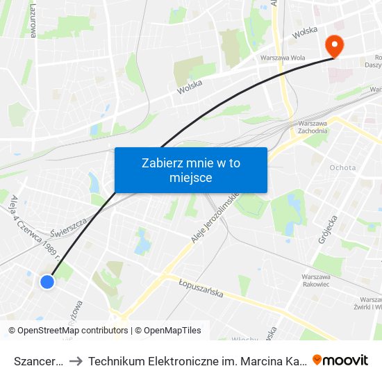 Szancera 01 to Technikum Elektroniczne im. Marcina Kasprzaka nr 36 map