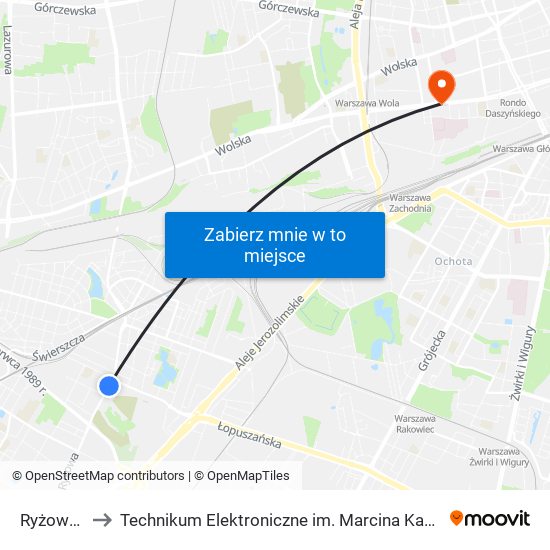 Ryżowa 04 to Technikum Elektroniczne im. Marcina Kasprzaka nr 36 map