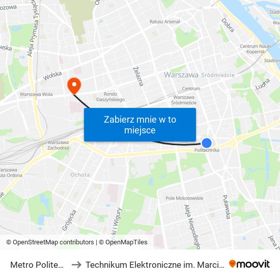 Metro Politechnika 05 to Technikum Elektroniczne im. Marcina Kasprzaka nr 36 map