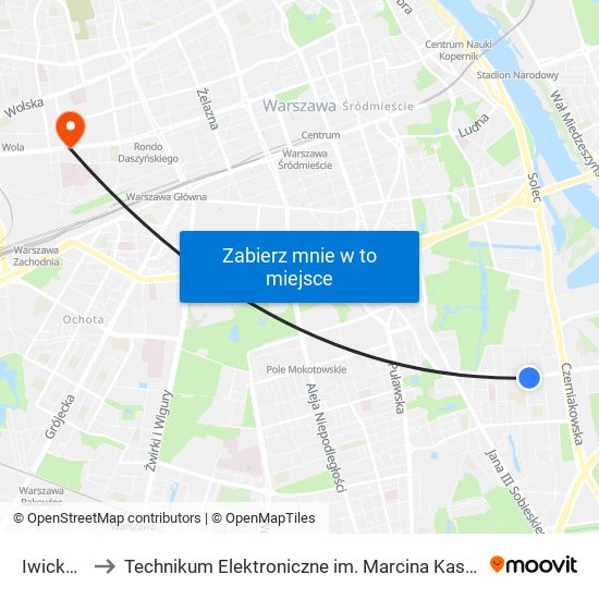 Iwicka 01 to Technikum Elektroniczne im. Marcina Kasprzaka nr 36 map