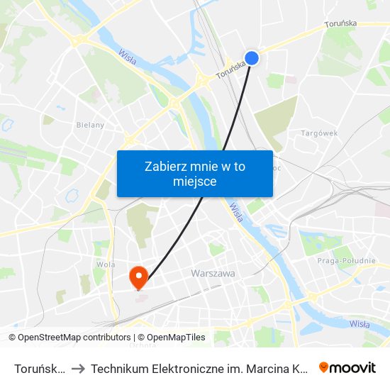 Toruńska 06 to Technikum Elektroniczne im. Marcina Kasprzaka nr 36 map