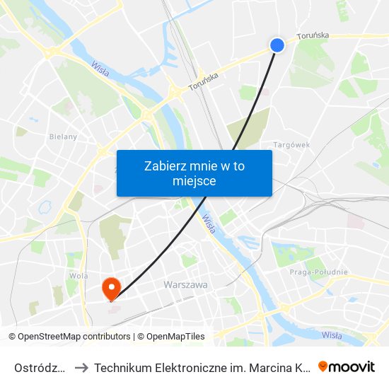 Ostródzka to Technikum Elektroniczne im. Marcina Kasprzaka nr 36 map