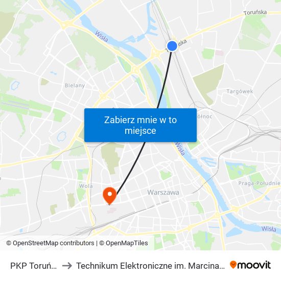 PKP Toruńska 03 to Technikum Elektroniczne im. Marcina Kasprzaka nr 36 map