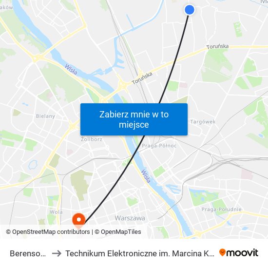 Berensona 02 to Technikum Elektroniczne im. Marcina Kasprzaka nr 36 map